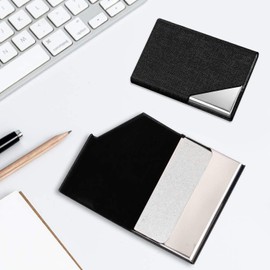 Estuche para Tarjetas de Presentación Premium, 2 Piezas Porta Tarjetas de Piel y Acero Inoxidable, Porta Tarjetas de Presentacion para Hombres, para Tarjetas de Identificación y Crédito