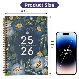 Agenda July 2025 - June 2026 Weekly & Monthly Academic Planner Book Hardcover Agenda Planner with Spiral Binding for Daytimer Schedule (B19-Blue)