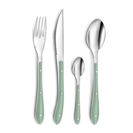 Amefa Bistro 1-2-3 Cutlery Set for 6 People 18/0 Stainless Steel with Plastic Handle in Trendy Colour Water Green 24-Piece Set