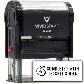 Vivid Stamp Completed with Teacher's Help Stamps for Grading Self-Inking Rubber Stamps (Black Ink) - Q-200 2 Pack