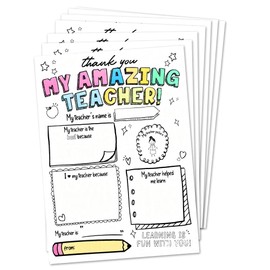 TIOFUNO Teacher Thank You Cards, Fill In The Blank Thank You Cards for Teachers with Envelopes, 25 Pcs Teacher Appreciation Cards from Students for End of Year and Teacher Appreciation Week - A04