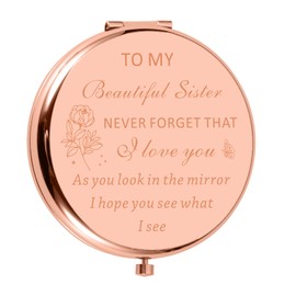 Brevcrnr Sisters Gifts for Sisters Stocking Stuffers Rose Gold Compact Mirror Best Sister Ever Unique Friend Gift Mirror for Women Girls Birthday Gifts Wedding Gift for Sister Co-Worker Gifts