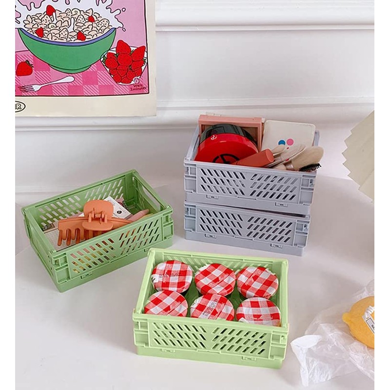 Eabdice Pack of 2 Mini Baskets, Storage Box, Foldable, Plastic