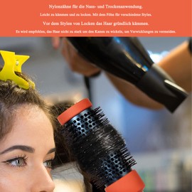 Round Brush, Diameter 45 mm Professional Round Brush for Blow-Drying and Styling, Nylon Bristles, Ergonomic Wooden Handle - For Volume, Shine and Flexible Styling, Large Round Styling Brush for Men