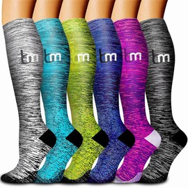 Bropite Calcetines de compresión para hombres y mujeres, 6 pares de calcetines de ajuste de cobre, adecuados para atletismo, enfermeras, embarazo, vuelo, viajes (calcetines de compresión pequeños, medianos, multicolores, 05 bm)