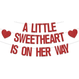 Banner con texto en inglés «A little sweetheart is on her way», decoración de baby shower con temática de corazón, suministros de fiesta para niña de bienvenida, diseño de género, color rojo