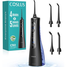 COSLUS C50 Irrigador Bucal Portátil para Dientes, 4 Modos y 5 Niveles