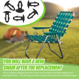 100 Pcs Strapping Rivets 15/64 Inch Hole Patio Strapping Fasteners for Patio Furniture Repair Webbing Lawn Chair Lounge Accessories, 0.66 x 0.48 Inch (Black)