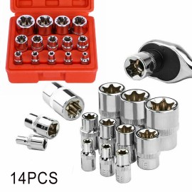 Unbranded 14PCS E Torx Star Female Bit Socket Set 1/2" 3/8" 1/4" Dr with Red Case E4-E24