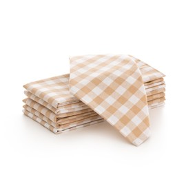GAMUSI 6 Pack Gichy Checked Beige Cotton Napkins - Heavy Duty for Events Parties Celebrations Parties Hospitality - 45cm x 45cm