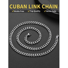 Cuban Link Chain Necklace for Men, Stainless Steel Mens Curb Chains Necklace, Hip Hop Miami Cuban Chain Mens Jewelry Gift, 4.8mm, 14"