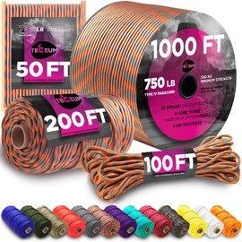 TECEUM Paracord Type IV 750 lb Hunting Season – 1000 ft – 100% Nylon Strong Tactical MIL–SPEC Parachute Cord – Survival Rope Emergency para Cord 11 Strands Core EDC Camping Hiking Military Gear 150a
