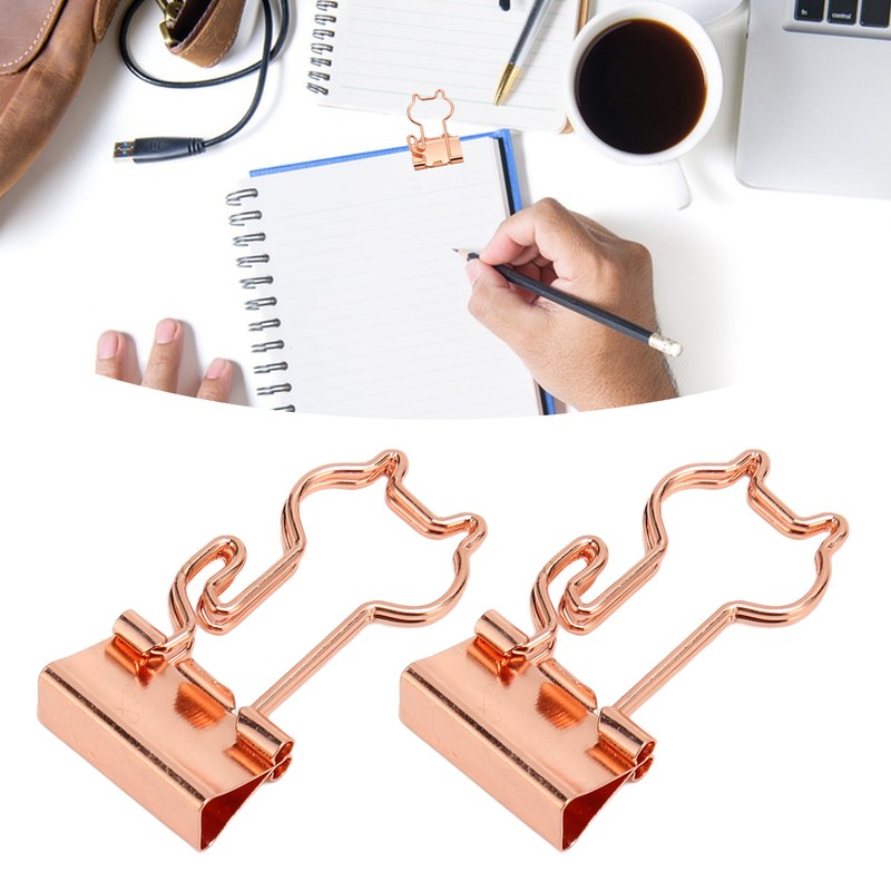 100 Pcs Binder Clips Metal Hollow Cat Shape Rose Gold
