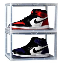 Case Foldable Shoe Box Clear Storage Case Sneaker Container Organizer Stackable 6-12 - Clear, 6 boxes
