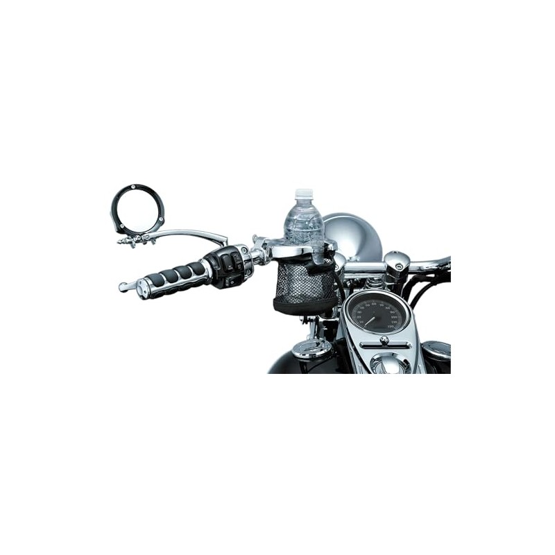 Kuryakyn 1422 Motorcycle Handlebar Accessory: Drink/Cup Holder with Mesh Basket,