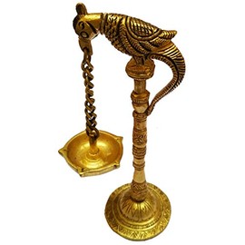 Purpledip Peacock Oil Lamp: Hanging 5-Diya Deepam (11577)