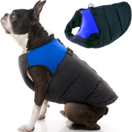 Gooby Padded Vest Dog Jacket - Blue, Large - Warm Zip Up Dog Vest Fleece Jacket with Dual D Ring Leash - Winter Water Resistant Small Dog Sweater - Dog Clothes for Small Dogs Boy and Medium Dogs