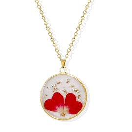 Birth Flower Necklace for Women Pressed Flower Necklace Birth Month Flower Necklace Flower Pendant Necklace Round Floral Necklace Birthday Graduation Valentine's Day Gifts for Girls