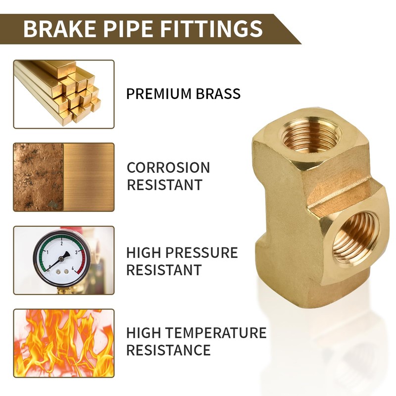 MuRealy 3/16" Brake Line Tee Fitting Kit (4PCS) - Brass