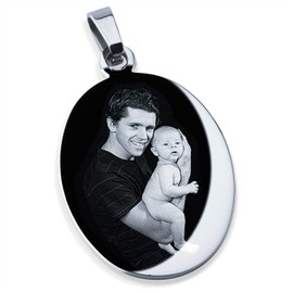 Diamandi Necklace Pendant with Photo Engraving I Your Picture + Text Engraving I Oval Silver, Stainless Steel