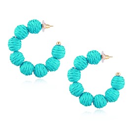 Hoop Earrings for Women Boho Colorful Rainbow Rattan Earrings Bohemian Statement Earrings for Beach Raffia Circle Dangle Drop Earrings (green)