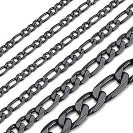 Mens Black Chain Necklace Stainless Steel Jewelry Rapper Chain 4mm 20 inch Male Figaro Link Chain