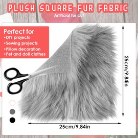 Sibba Pack of 2 Faux Lambskin Sheepskin Rug 25 cm Square Faux Fur Fluffy Chair Cushion Rug Longhair Fur Look Imitation Wool Bed Rug Sofa Mat Room Bedroom Decoration Grey