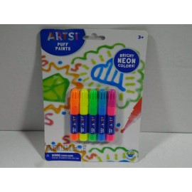 ARTSI PUFF PAINTS ~ 5 BRIGHT NEON COLORS FOR FABRIC/PAPER