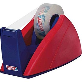 tesa Easy Cut Tape Dispenser - Refillable, Stable Tape Dispenser for Tape Rolls up to 33 m x 19 mm - Red/Blue