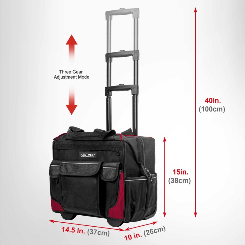 HAUTMEC 14.5" Rolling Tool Bag With Wheels Portable Tool Bag