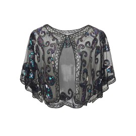 ArtiDeco 1920s Retro Scarf Wrap for Evening Dresses Stole for Wedding Party Gatsby Costume Accessories - Colourful black