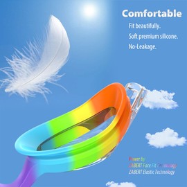 ZABERT 2 Pack Kids Swim Goggles, Swimming Goggles for Kids Girls Boys Toddler Youth Junior Jr Childrens Child Little Baby Age 3 4 5 6 7 8 9 10 11 12 Years Anti Fog Clear Rainbow Blue Red