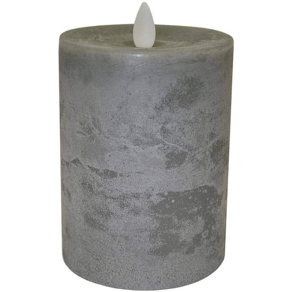 Raz Imports 3.5"X5" Moving Flame Grey Chalky Pillar Candle - Flameless Lighting Accent and Battery Operated Flickering Light Source with Timer - Fake Candles for Living Room, Patio and Bedroom