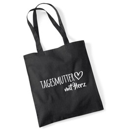 Huuraa Jute Bag Childminder with Heart Bag Cotton 10 Litres Size with Motif for the Greatest People Gift Idea for Friends and Family, black