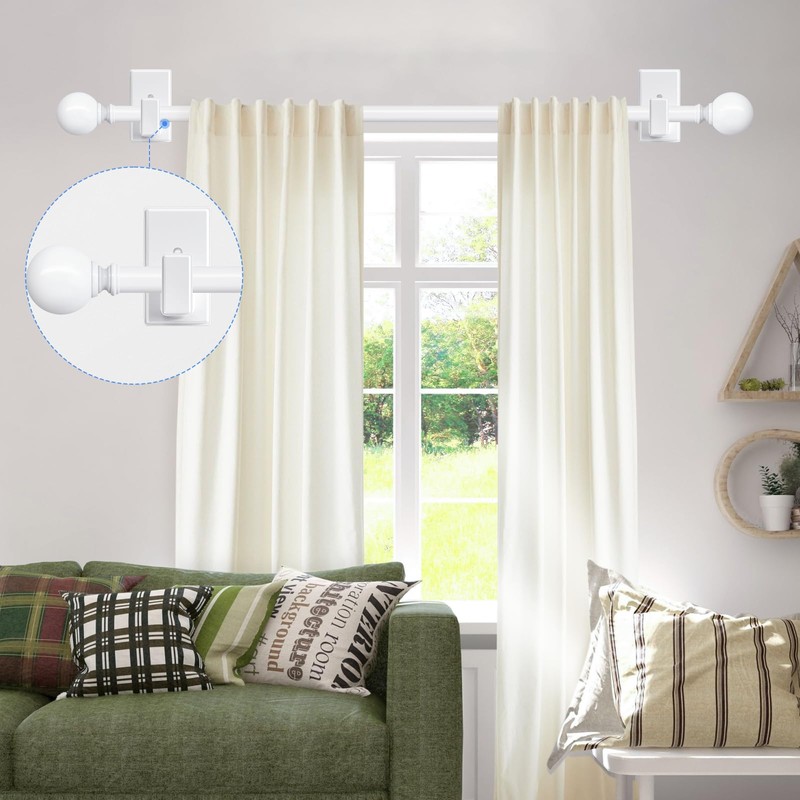 TKZTKZ No Drill Curtain Rod with Adhesive Bracket,Adjust 36-88",White,2Pack