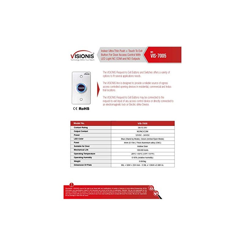 Visionis 2 Pack FPC-7516 VIS-7005 Indoor Ultra Thin Push +