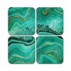 4 x Square Green Agate Coasters - Marble Effect Ink