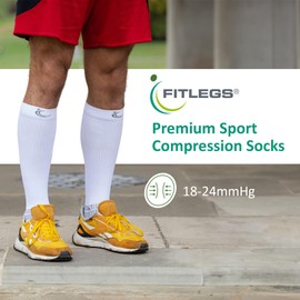 FITLEGS - Sports Compression Socks - 18-24mmHg for Muscle Fatigue, Soreness & Recovery - Below Knee, Small, White/Steel Grey