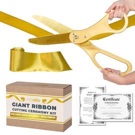 Crutello Ribbon Cutting Ceremony Kit - Grand Opening Ribbons and Scissors - 20" Giant Gold Scissors and 30 Foot Large Gold Ribbon 4"Wide - Ceremonial Kit