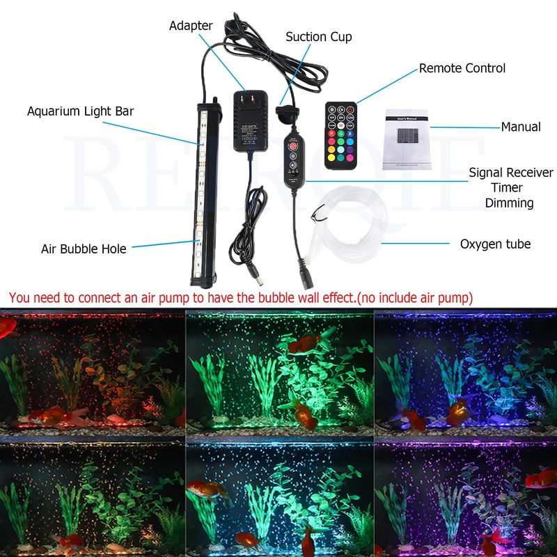 ​​​​​​​​​​​​​Submersible Aquarium Light,LED Aquarium Air Bubble Light,RGB Color Changing Brightness
