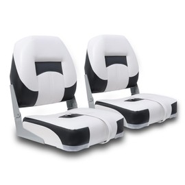 Qcunmag Low/High Back Boat Seats 2 Pack, Folding Fishing Boat Seat, Stainless Steel Screws Included, White and Black