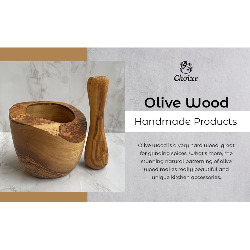 Olive Wood Mortar and Pestle. Made of Original Mediterranean Olive