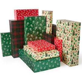 YANGTE Paquete de 12 cajas de Navidad grandes para regalos, cajas de regalo de Navidad de varios tamaños con tapas, cajas de ropa de alta calidad de 17 pulgadas con bata de 4 pulgadas de profundidad