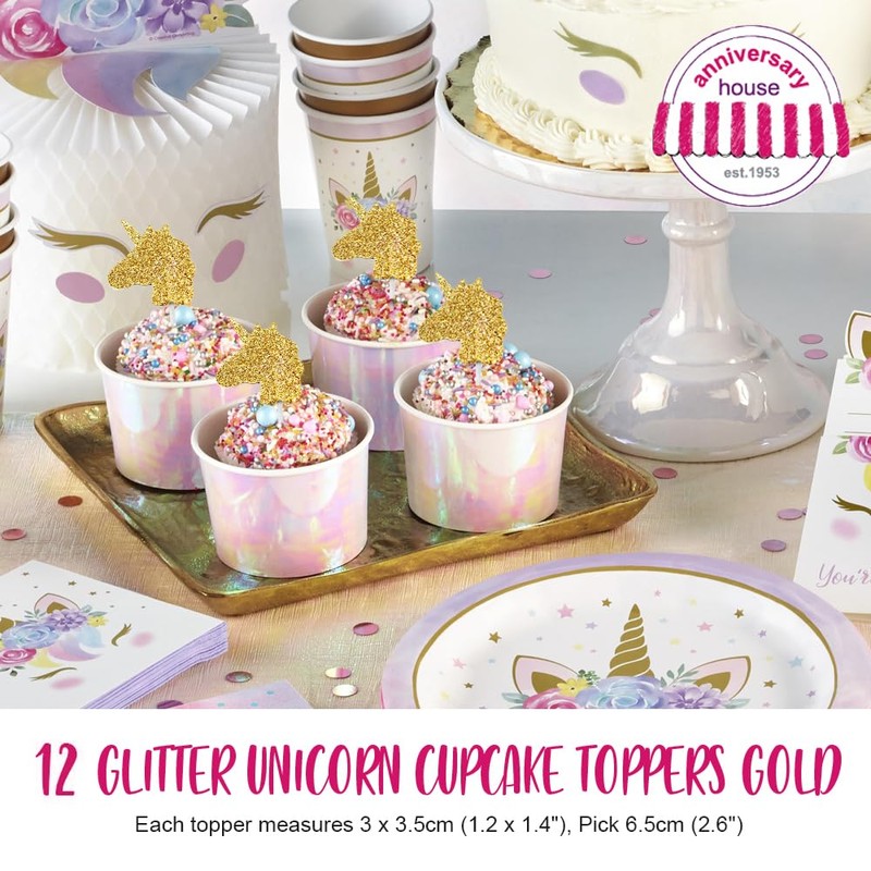 Gold Glitter Unicorn Cupcake Toppers