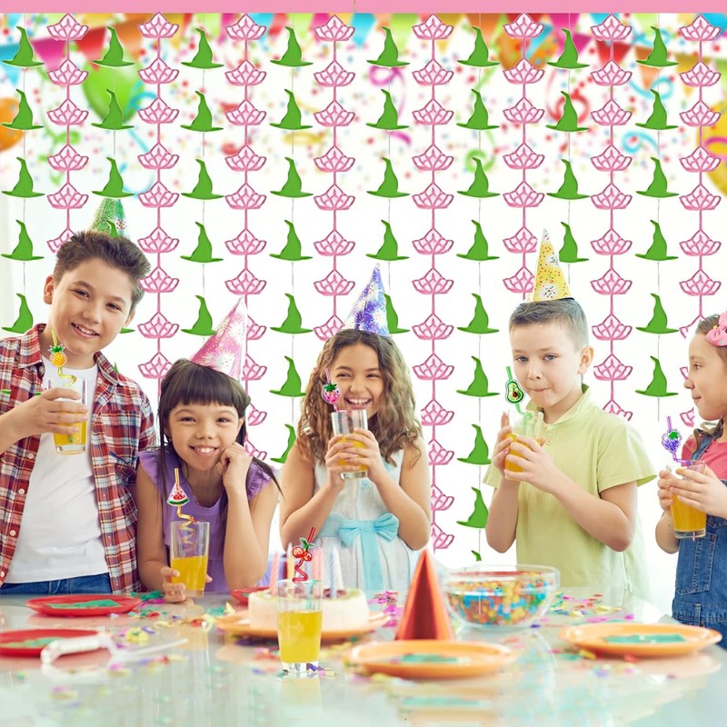 Witch Pink Green Foil Curtains Set of 2 Hat and