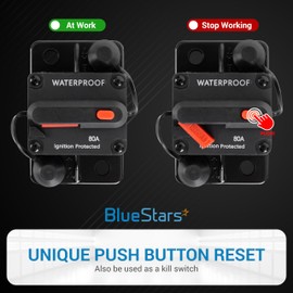 BlueStars 80Amp Circuit Breaker for Boats Cars Trolling Motors Marine Vehicles Winches ATV Electronic Battery System with Manual Reset, Water Proof, 12V-48V DC