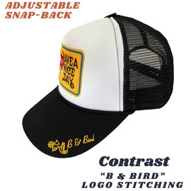 "Have A Nice Day" Gorra de camionero ajustable con logotipo de B & Bird, negro y blanco