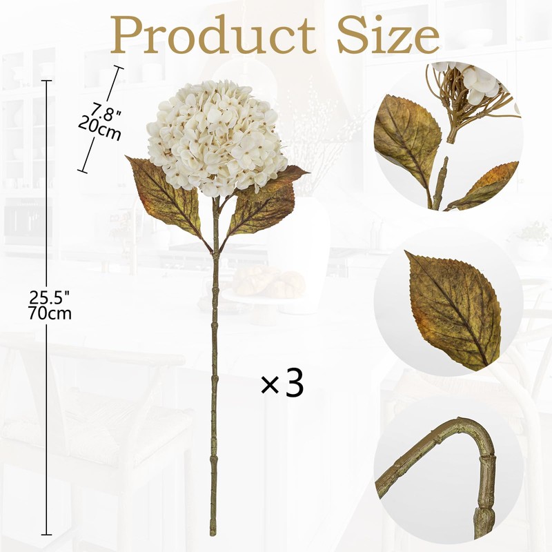 Large Artificial Hydrangea Flowers Real Touch, 25.5" Fall Hydrangeas for