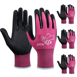 JDL Gardening Gloves for Women 3 Pairs Nitrile Coated Touchscreen Yard Garden Gloves Breathable Nylon Safety Work Gloves with Grip,Pink,Small