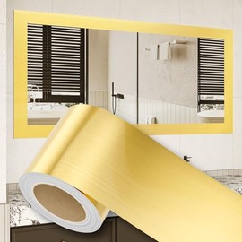 Peel and Stick Wallpaper Borders 390” x 4” Self Adhesive Mirror Frame Border Brushed DIY for Kitchen Bathroom Mirror Removal Border Sticker Wall Decor Cover 10.8 Sq.Ft, Brushed Golden